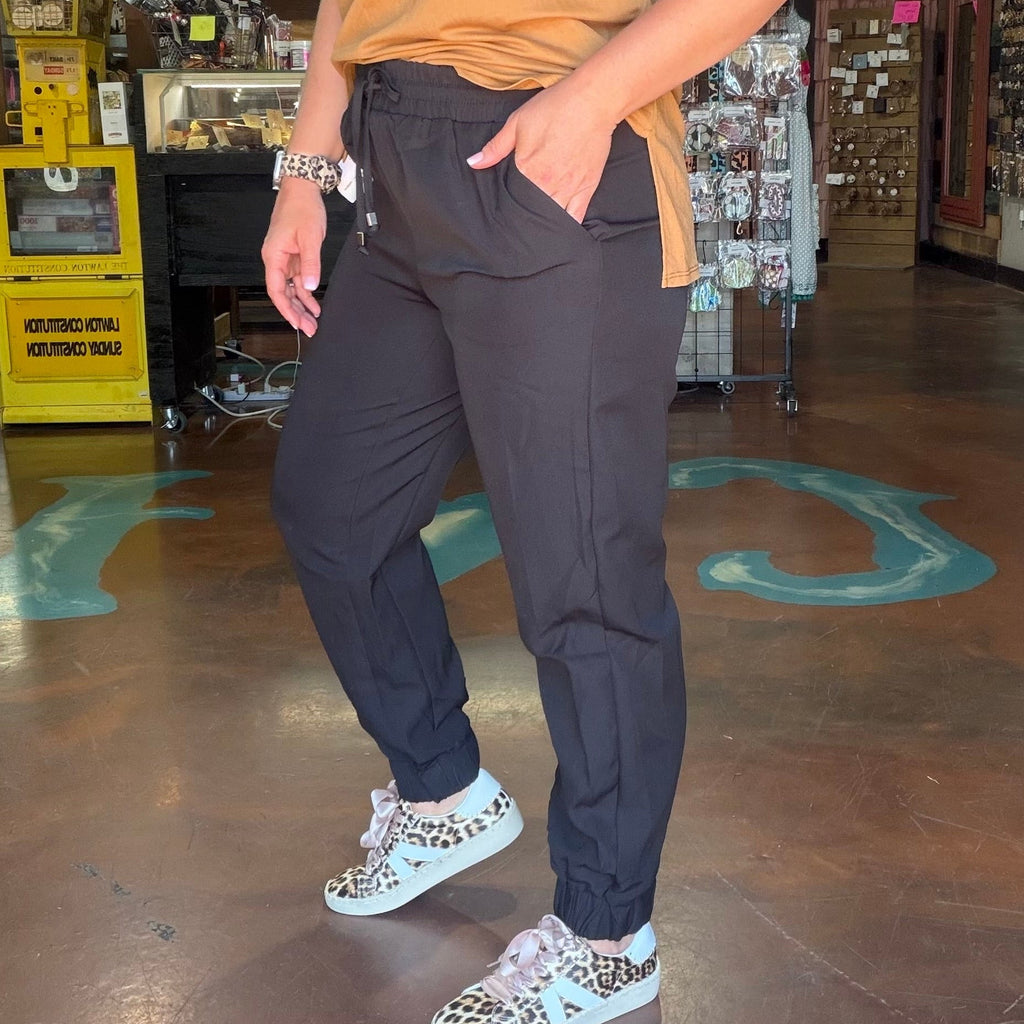 Black Silky Draw String Joggers - Country Lace Boutique