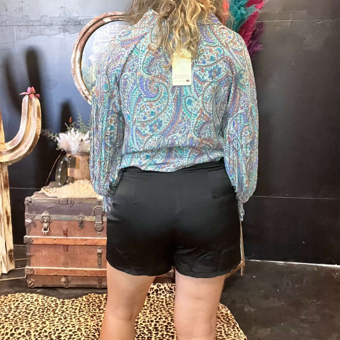 Black Silky with Tie Belt Shorts - Country Lace Boutique