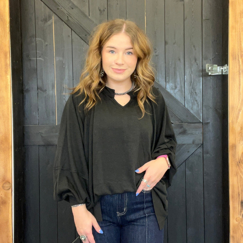 Black Soft Semi V Neck 3/4 Sleeve Shirt - Country Lace Boutique