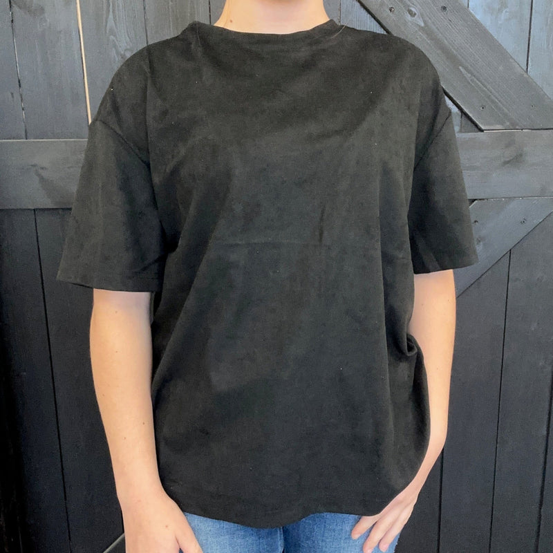 Black Suede Like Short Sleeve Shirt - Country Lace Boutique