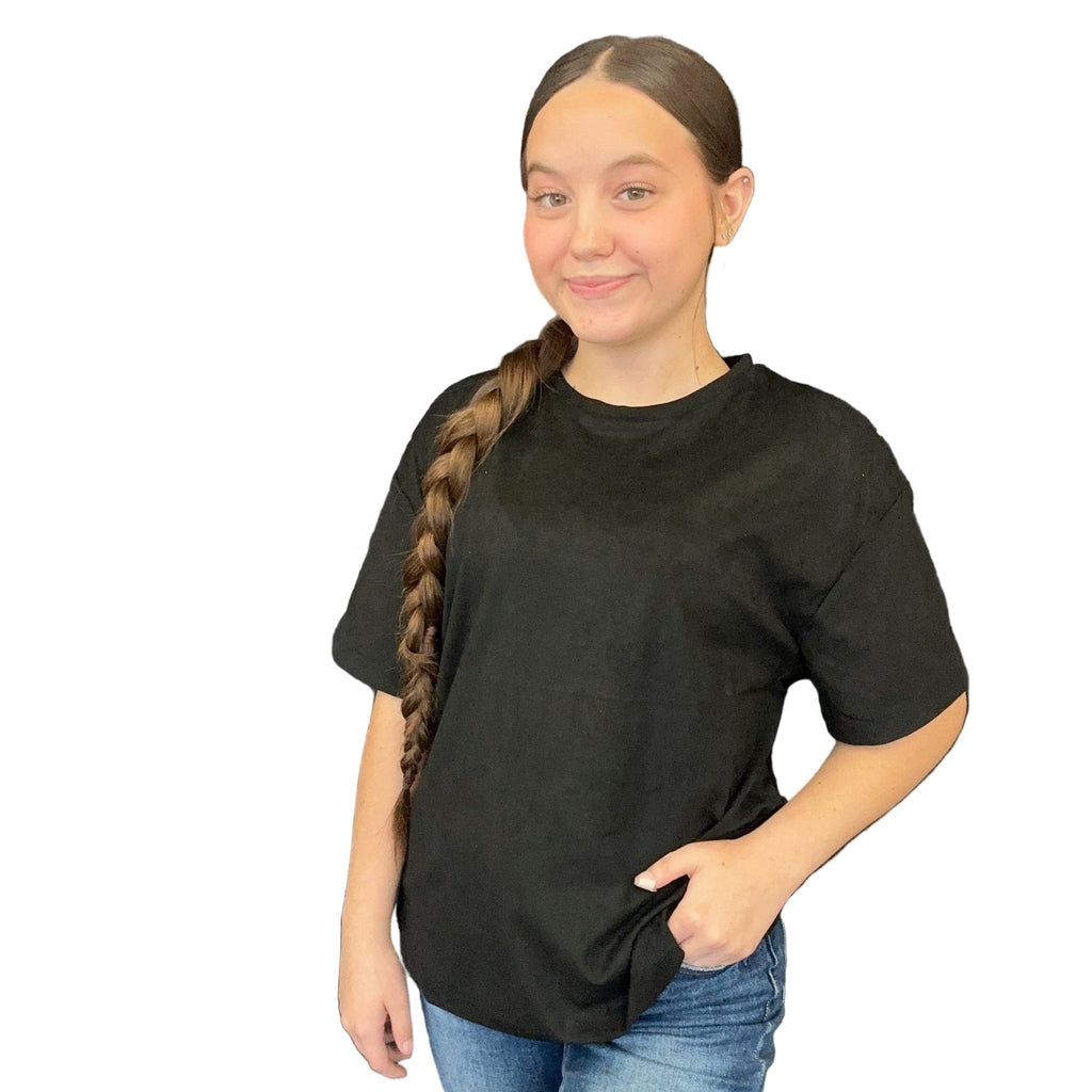 Black Suede Like Short Sleeve Shirt - Country Lace Boutique