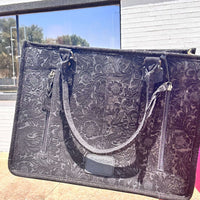 Black Suede Tooled Tote Purse - Country Lace Boutique
