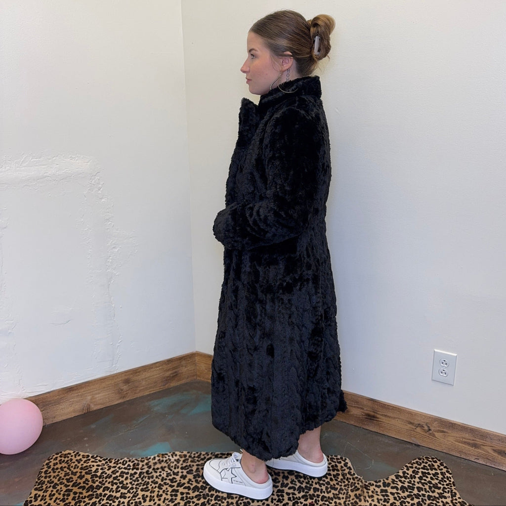 Black Super Soft Furry Long Jacket - Country Lace Boutique