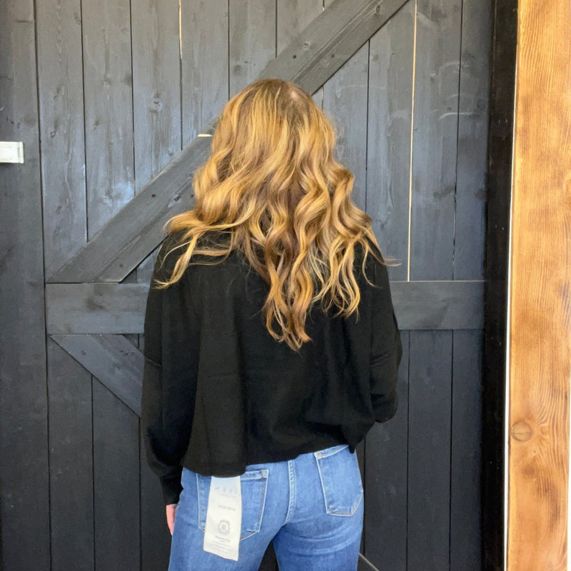 Black Super Soft Inside Out Crop Long Sleeve Sweater - Country Lace Boutique
