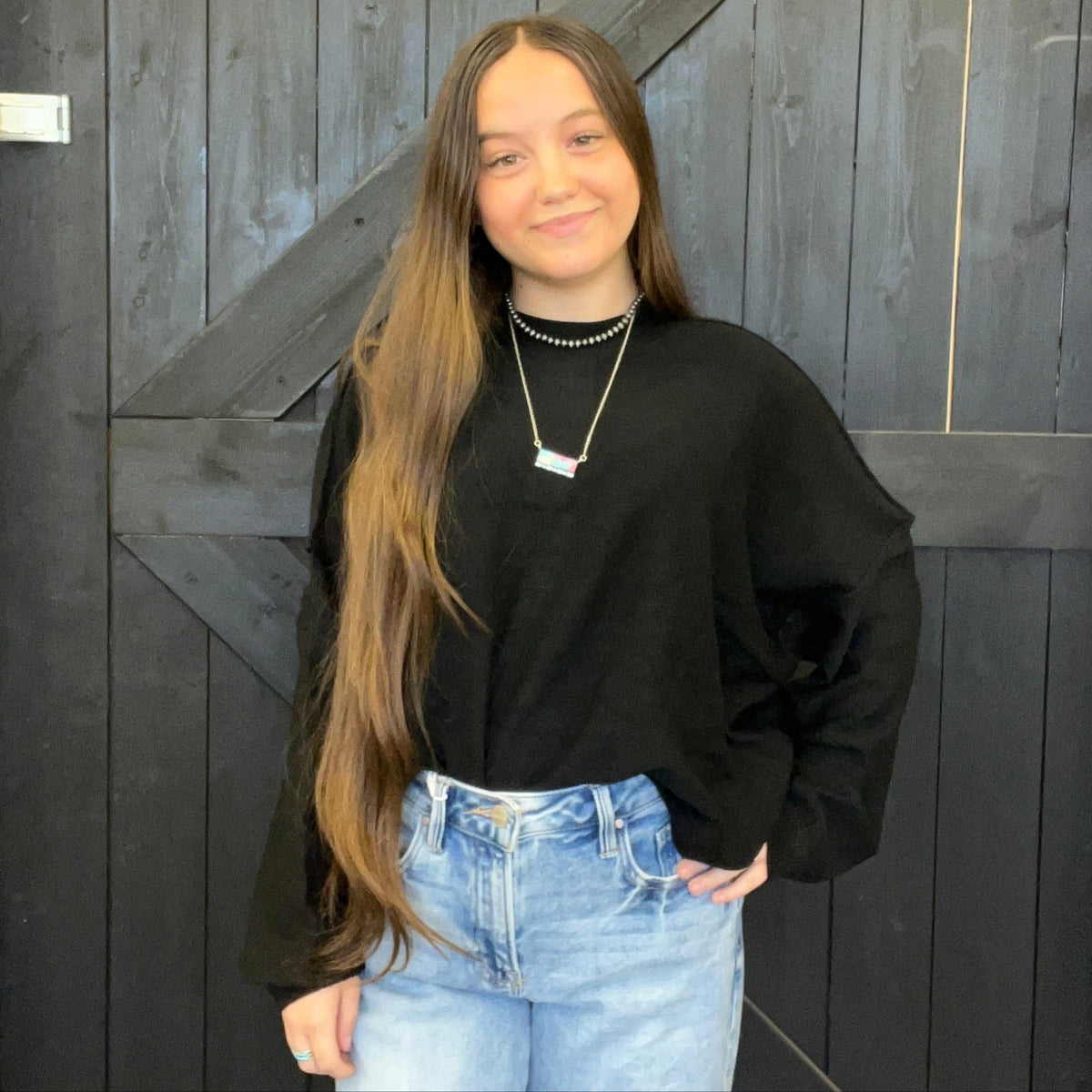 Black Super Soft Inside Out Crop Long Sleeve Sweater - Country Lace Boutique