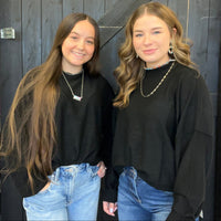 Black Super Soft Inside Out Crop Long Sleeve Sweater - Country Lace Boutique