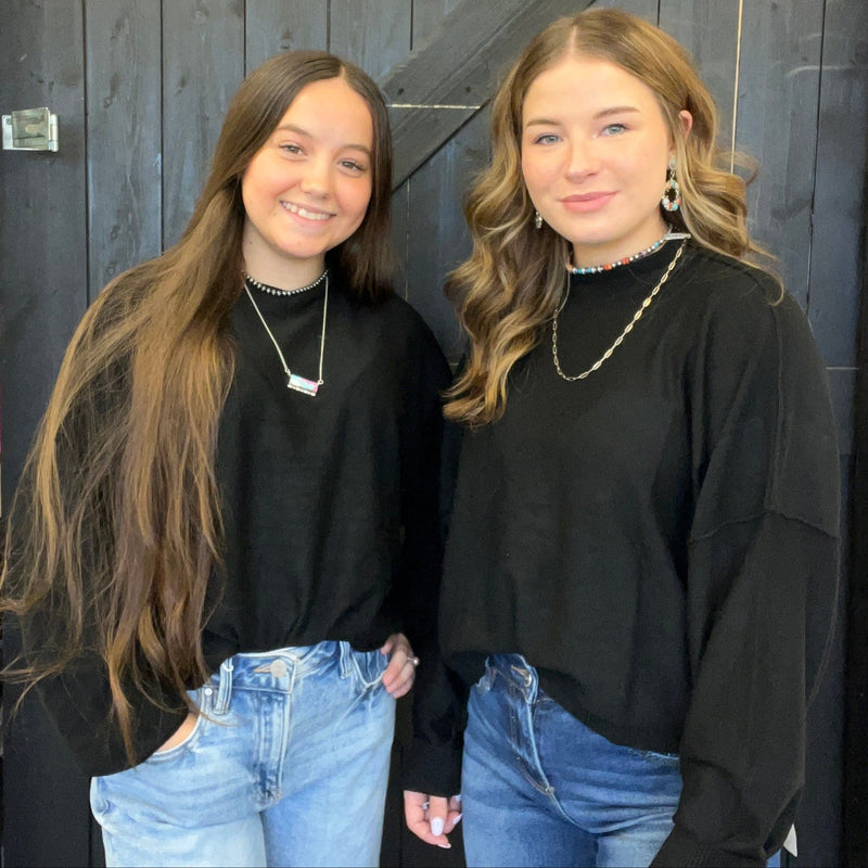 Black Super Soft Inside Out Crop Long Sleeve Sweater - Country Lace Boutique