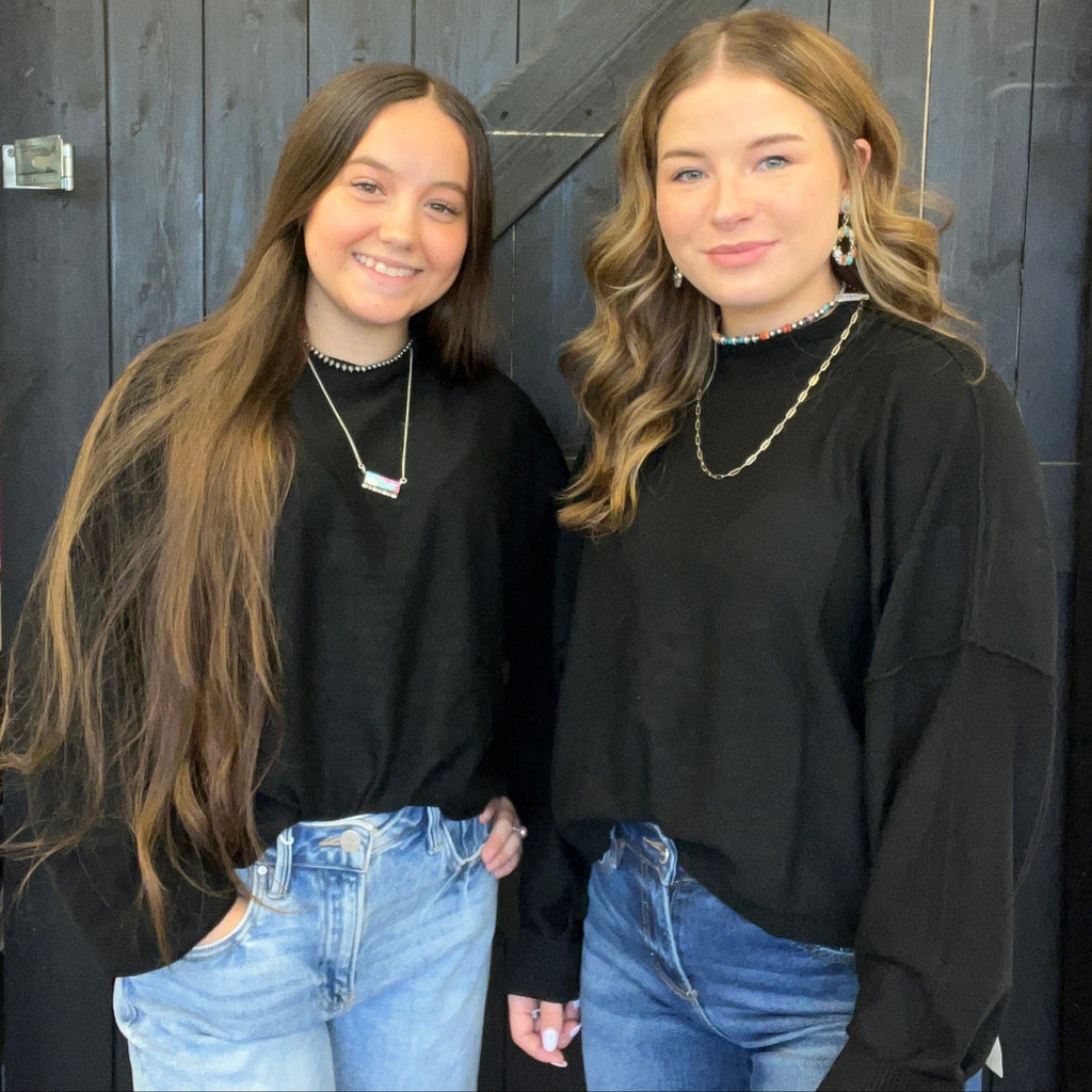 Black Super Soft Inside Out Crop Long Sleeve Sweater - Country Lace Boutique