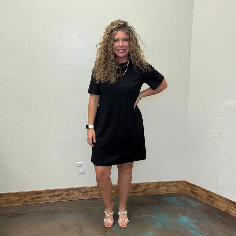 Black V Back with Bow Short Knee Length Dress w/ Pockets - Country Lace Boutique