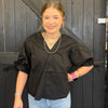Black V Neck with Cute Bow Sleeve Top - Country Lace Boutique