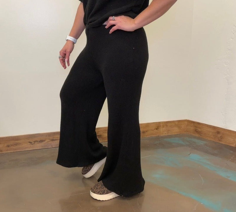 Black Waffle Soft Pants size small - Country Lace Boutique