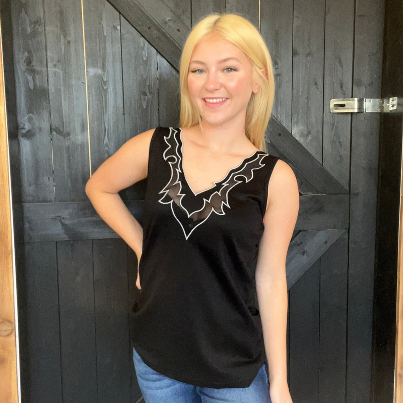 Black Western V Neck Tank Top - Country Lace Boutique