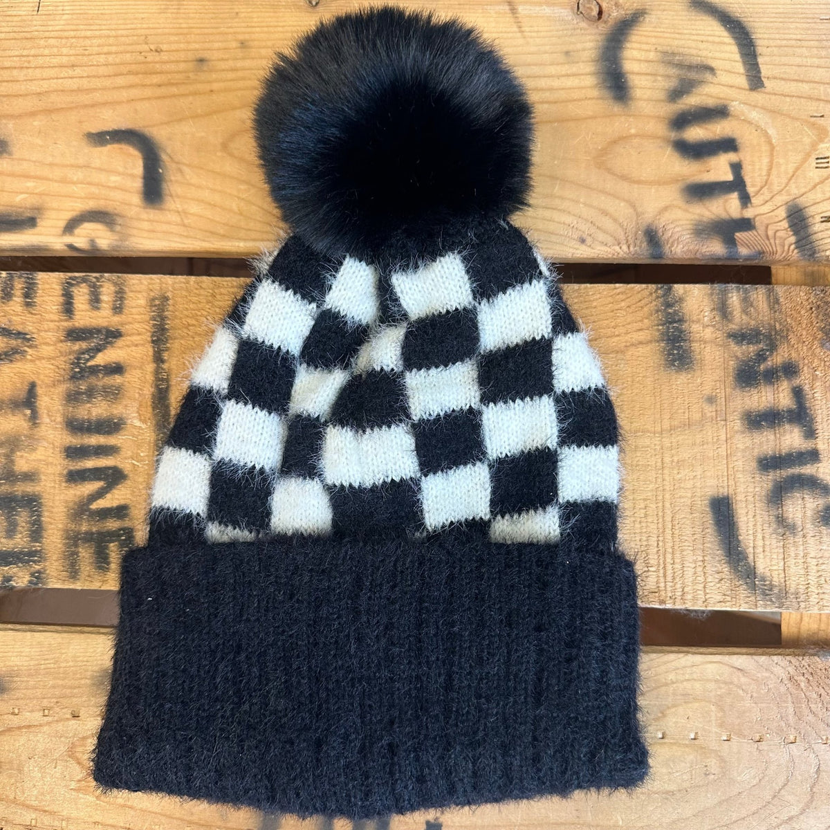 Black & White Checker Beanie - Country Lace Boutique