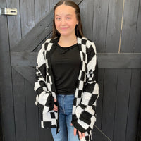 Black & White Checkered Sweater Cardigan - Country Lace Boutique