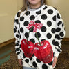 Black & White Polka Dot Red Cherry Long Sleeve Sweatshirt - Country Lace Boutique