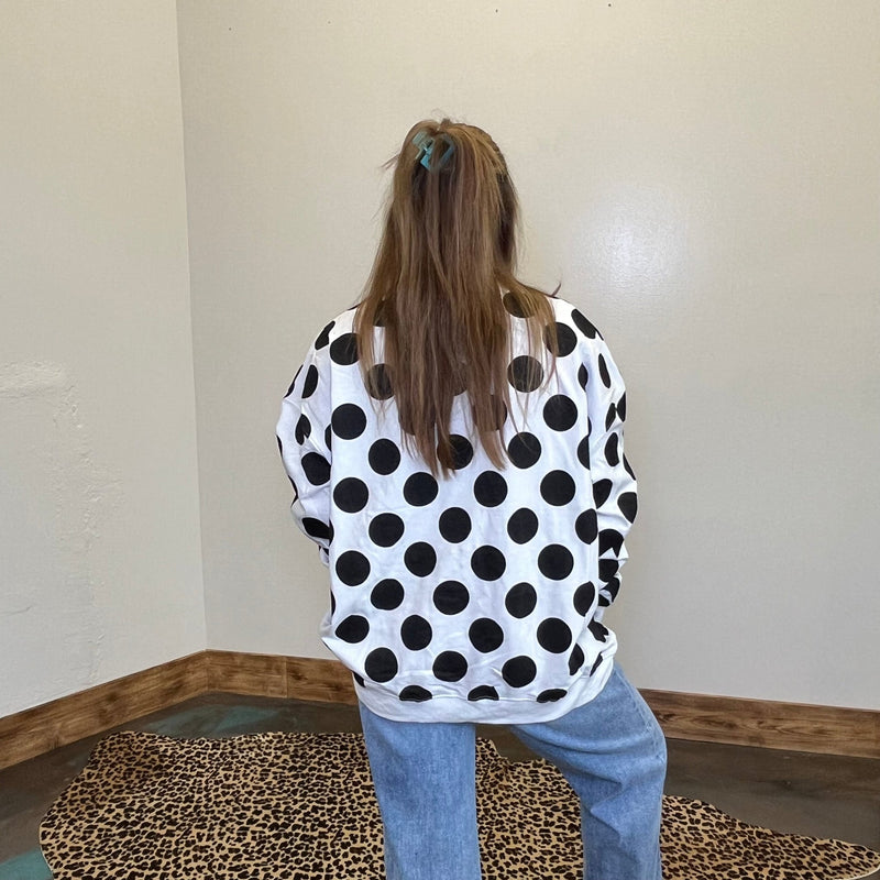 Black & White Polka Dot Red Cherry Long Sleeve Sweatshirt - Country Lace Boutique