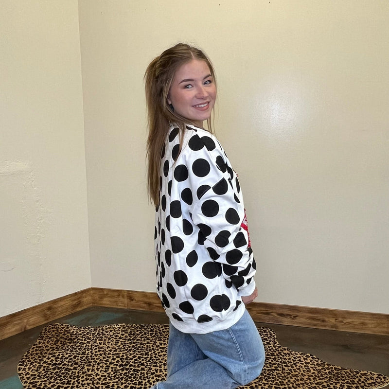 Black & White Polka Dot Red Cherry Long Sleeve Sweatshirt - Country Lace Boutique