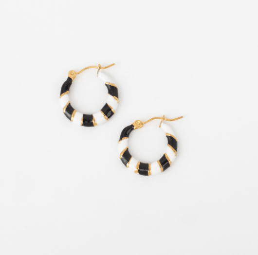 Black & White Striped Hoop Earrings - Country Lace Boutique