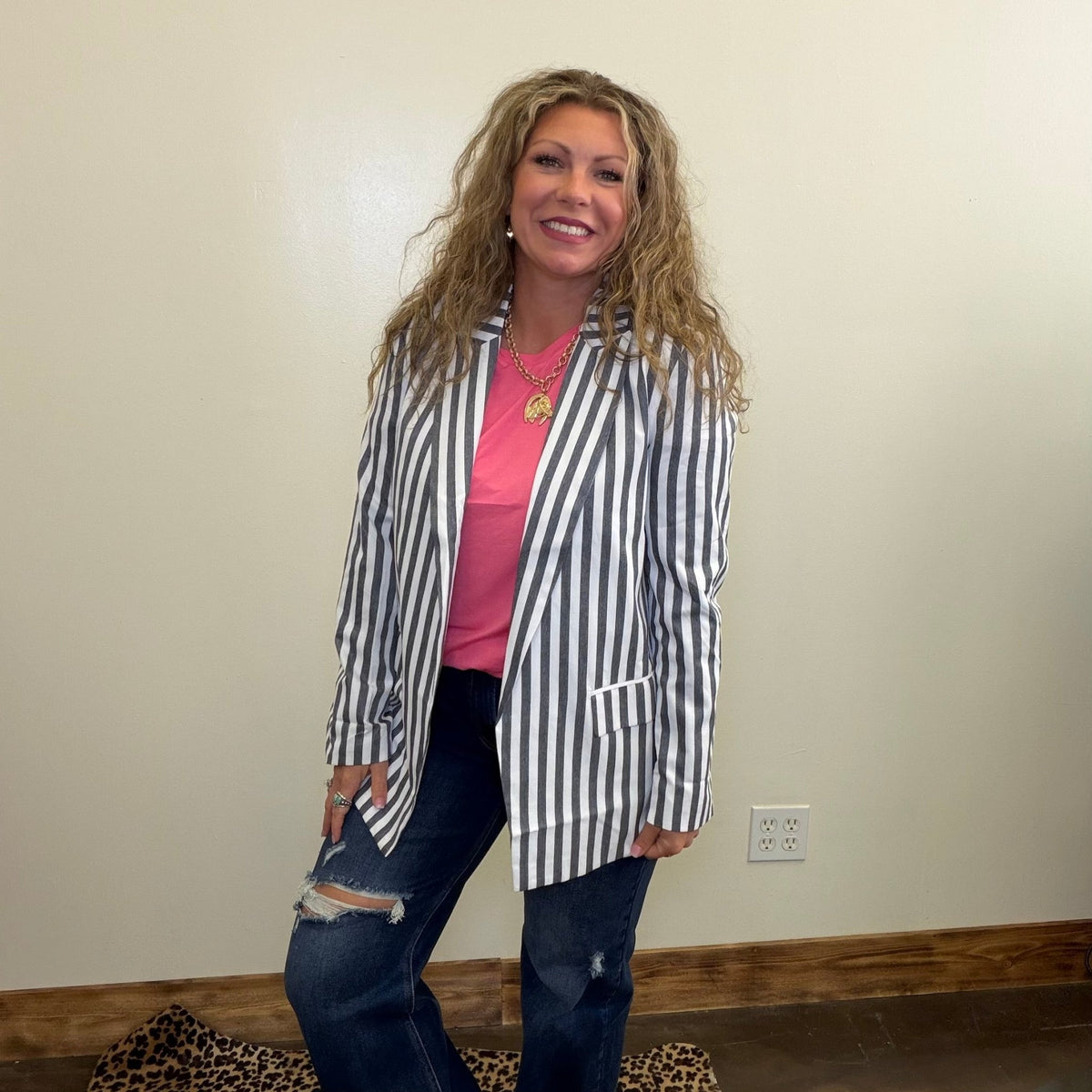 Blue and White Striped Blazer - Country Lace Boutique