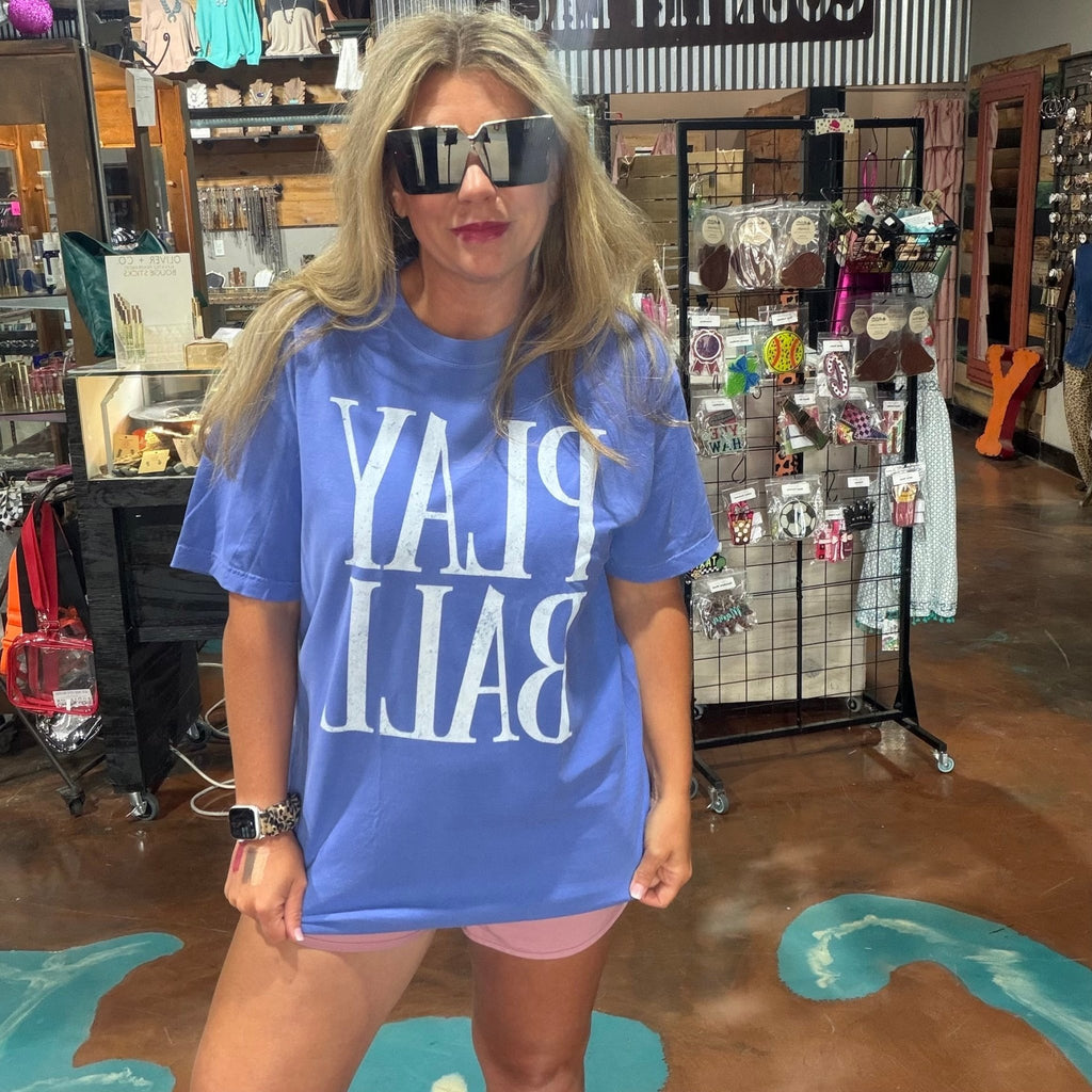 Blue Comfort Color Play Ball Graphic Tee - Country Lace Boutique