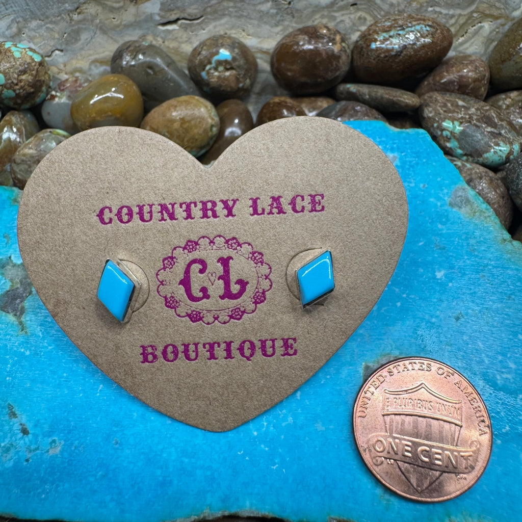 Blue Diamond Stud Lil Post Sterling Silver Earring - Country Lace Boutique