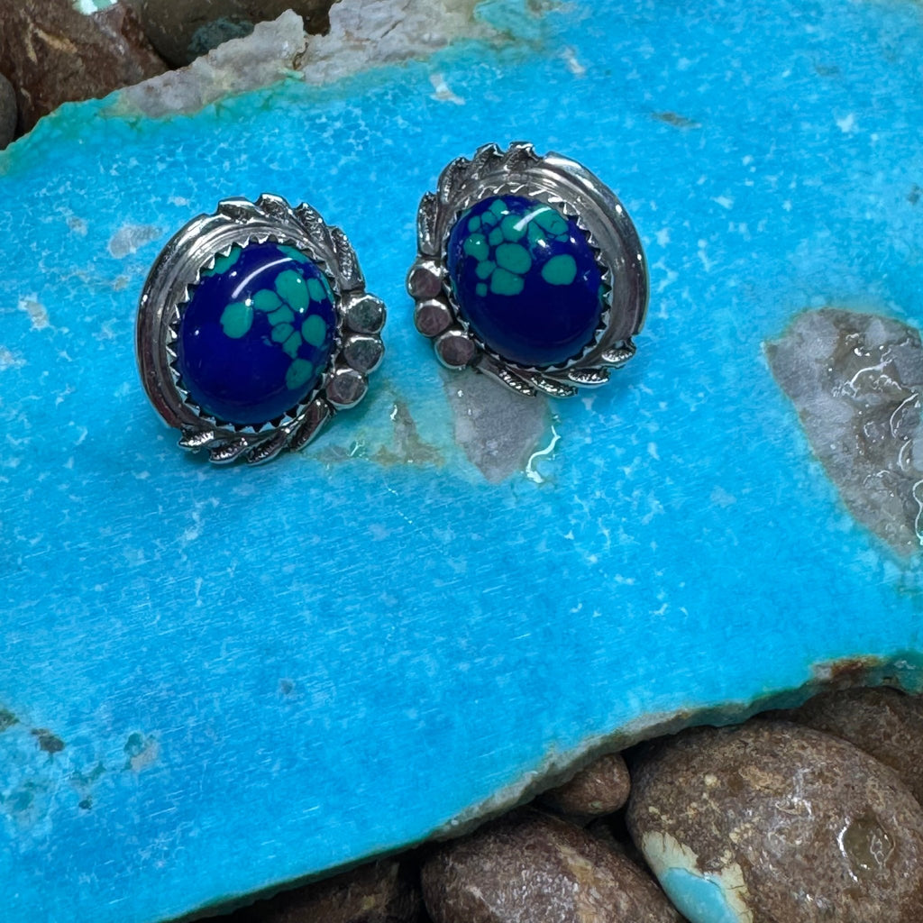 Blue Green Oval Post Stud Sterling Silver Earring - Country Lace Boutique