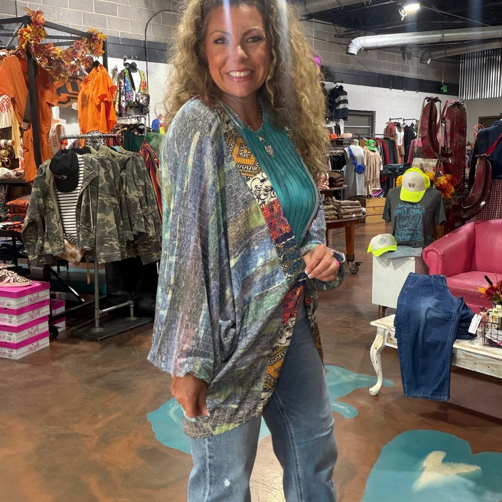 Blue Green Purple Dolman Sleeve Cardigan - Country Lace Boutique