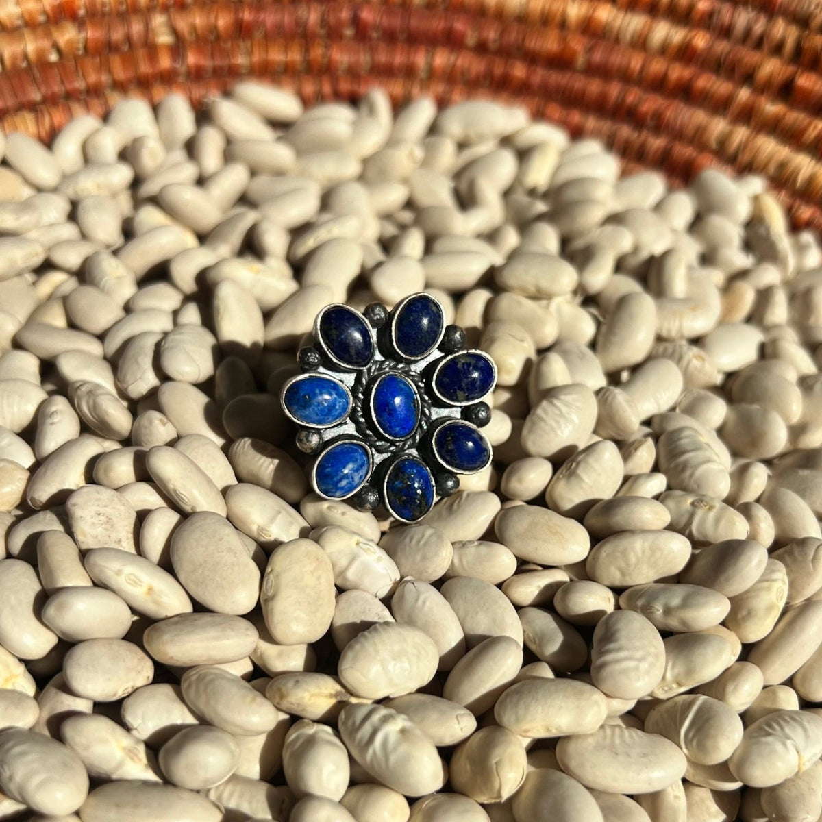 Blue Lapis Cluster Adjustable Sterling Silver Ring - Country Lace Boutique
