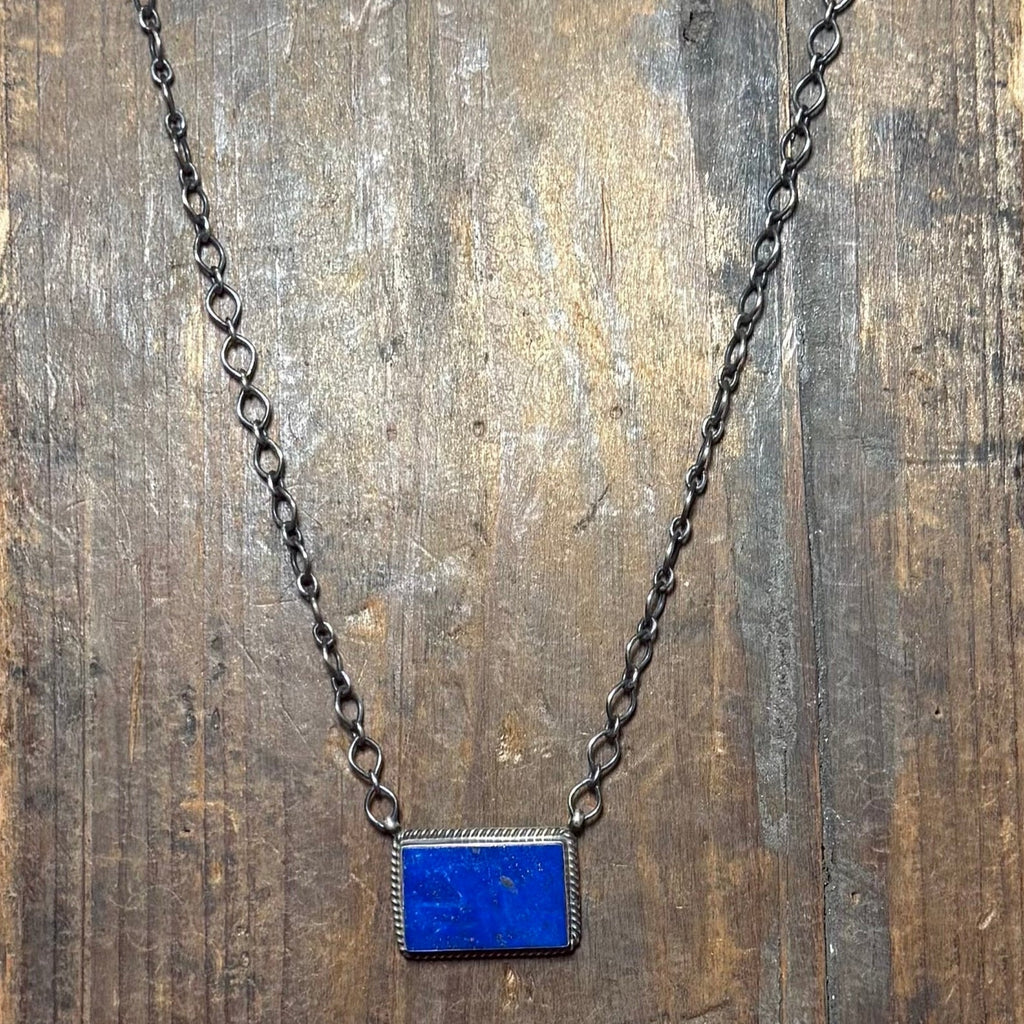 Blue Lapis with Rope Detail Sterling Silver Necklace - Country Lace Boutique