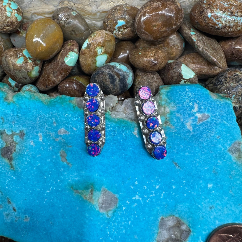 Blue Opal 5 Stone Post Sterling Silver Earring - Country Lace Boutique
