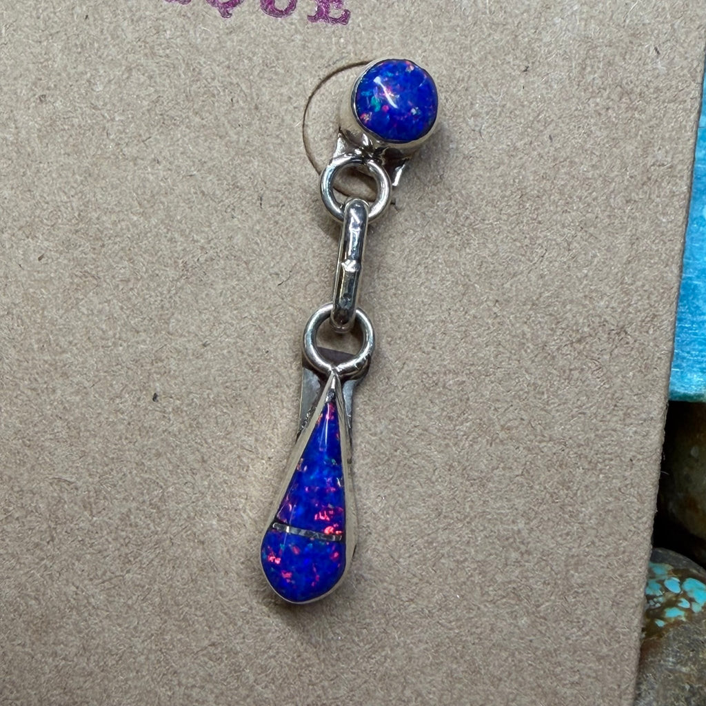 Blue Opal Dangle Inlay Post Sterling Silver Earring - Country Lace Boutique