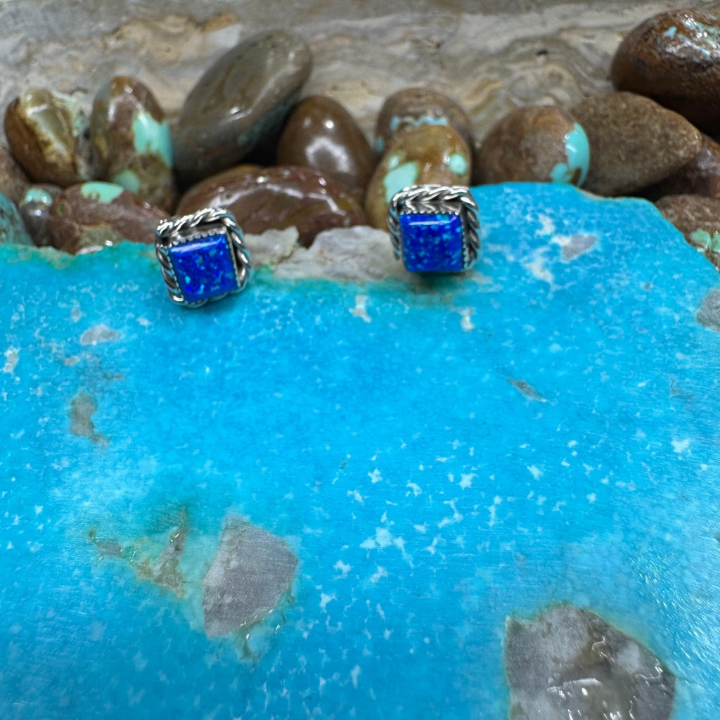 Blue Opal Post Stud Sterling Silver Earring - Country Lace Boutique