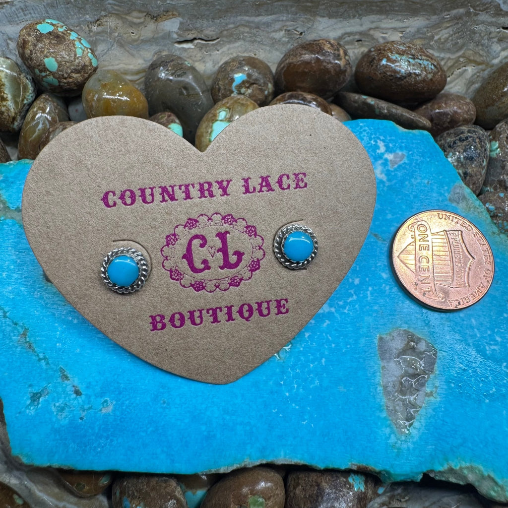 Blue Round Braided Stud Post Sterling Silver Earring - Country Lace Boutique