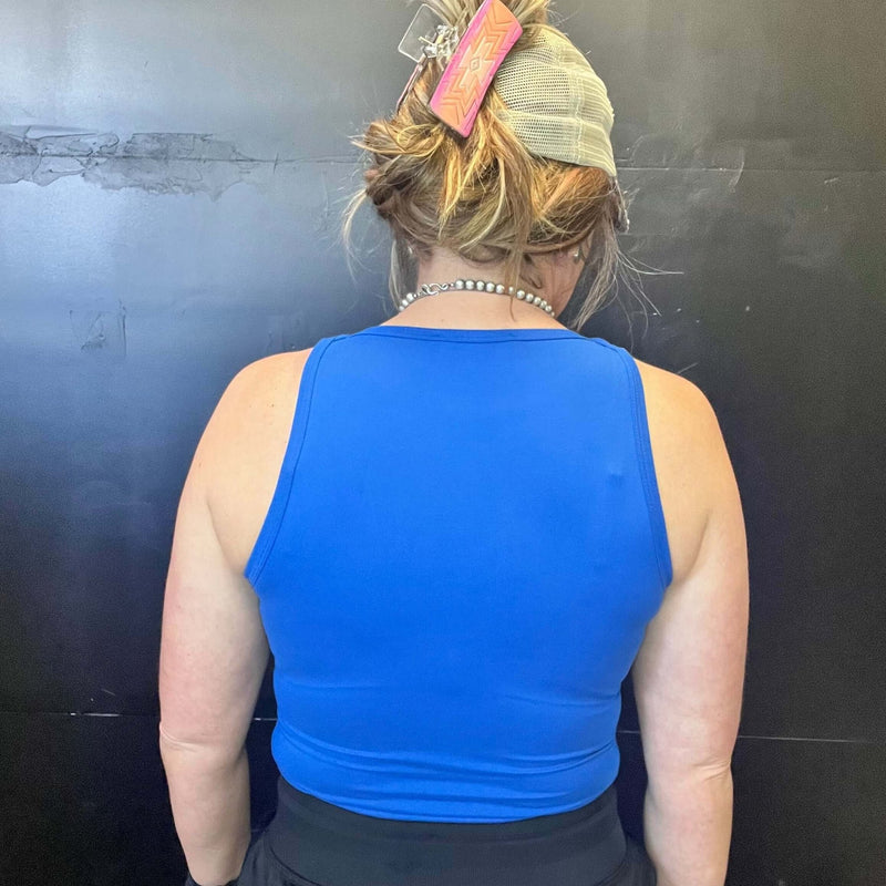 Blue Round Neck Tank Top Bodysuit - Country Lace Boutique