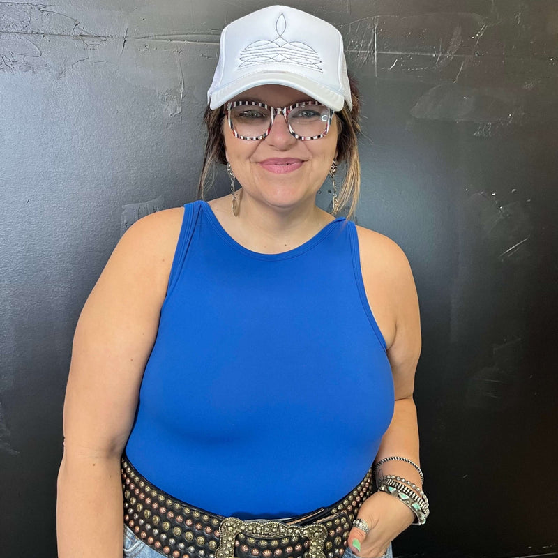 Blue Round Neck Tank Top Bodysuit - Country Lace Boutique