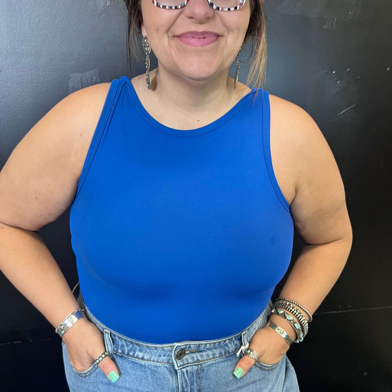 Blue Round Neck Tank Top Bodysuit - Country Lace Boutique