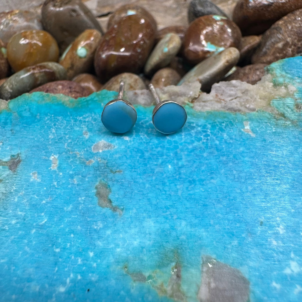 Blue Round Stud Post Sterling Silver Earring - Country Lace Boutique