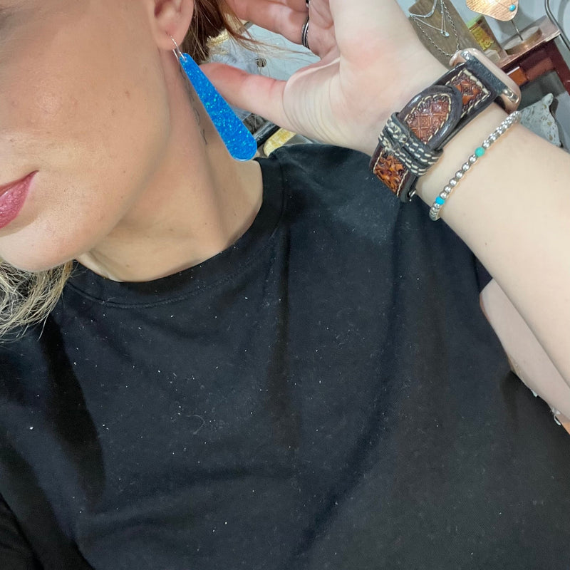 Blue Slab Dangle French Hook Sterling Silver Earring - Country Lace Boutique