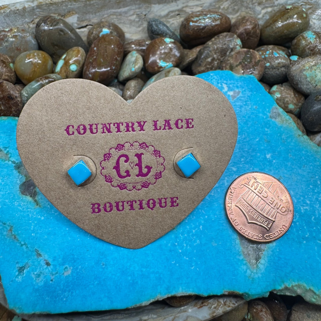 Blue Square Stud Lil Post Sterling Silver Earring - Country Lace Boutique