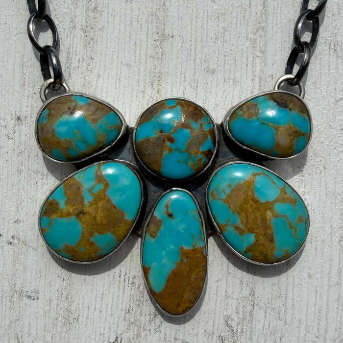 Blue Turquoise Half Cluster Sterling Silver Necklace - Country Lace Boutique