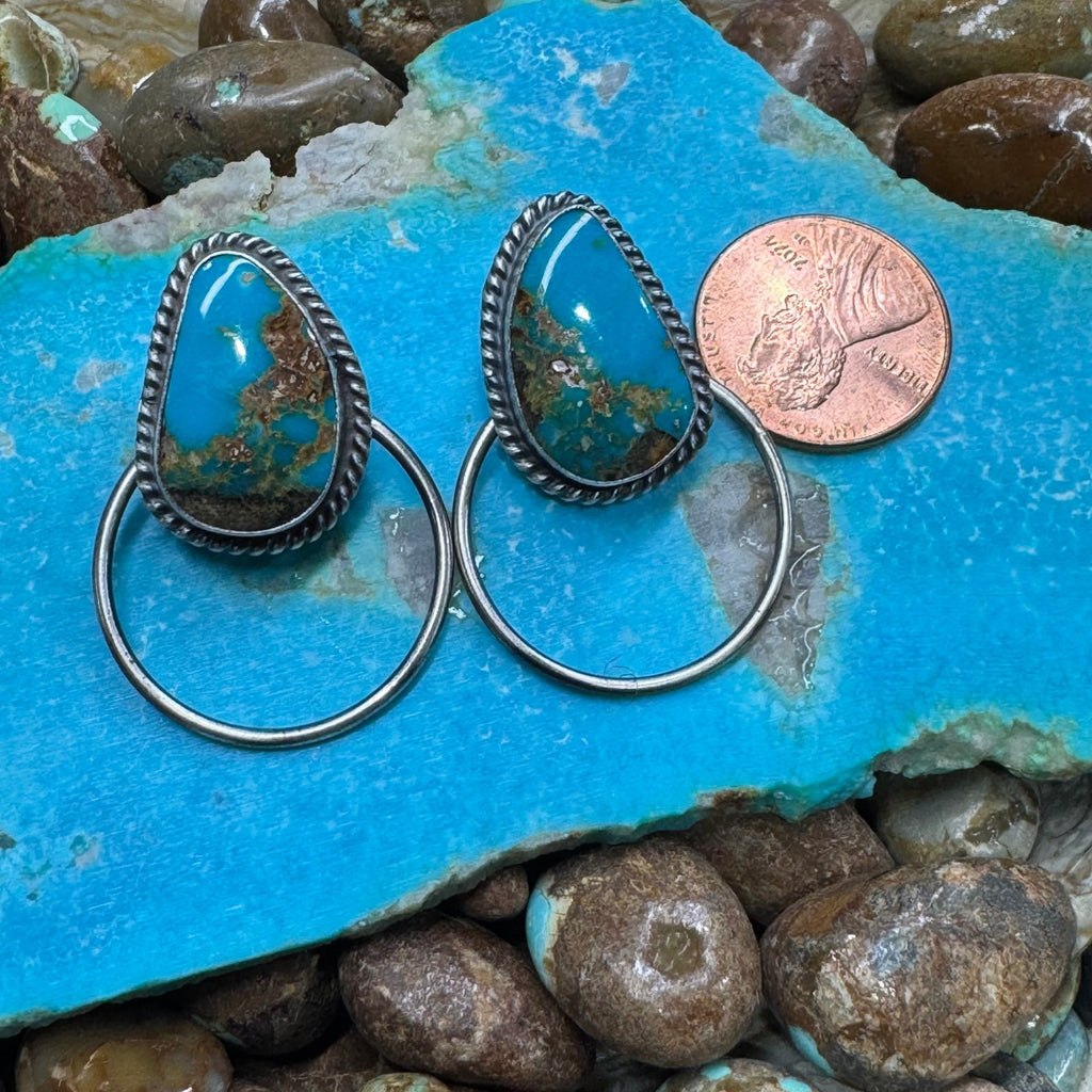 Blue Turquoise Post Hoop Sterling Silver Earring - Country Lace Boutique