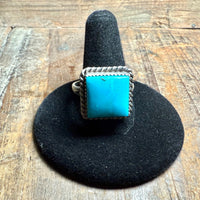 Blue Turquoise Square Sterling Silver Ring | Size 9 - Country Lace Boutique