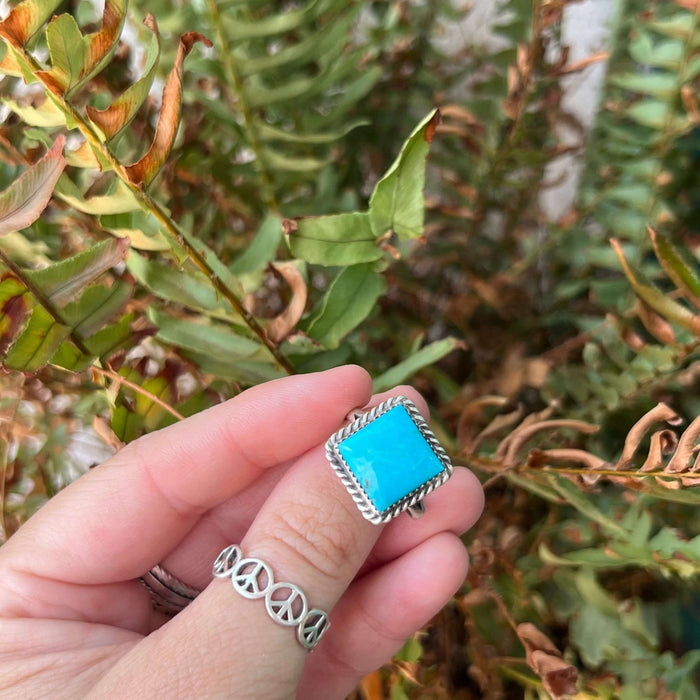 Blue Turquoise Square Sterling Silver Ring | Size 9 - Country Lace Boutique