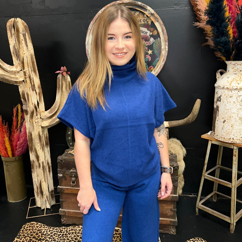 Blue Waffle Dolman Sleeve Top - Country Lace Boutique