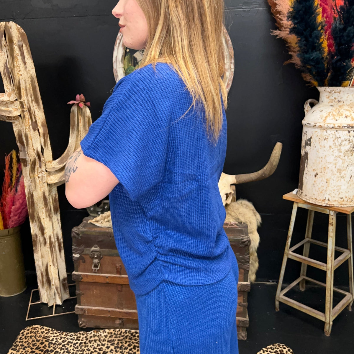 Blue Waffle Dolman Sleeve Top - Country Lace Boutique