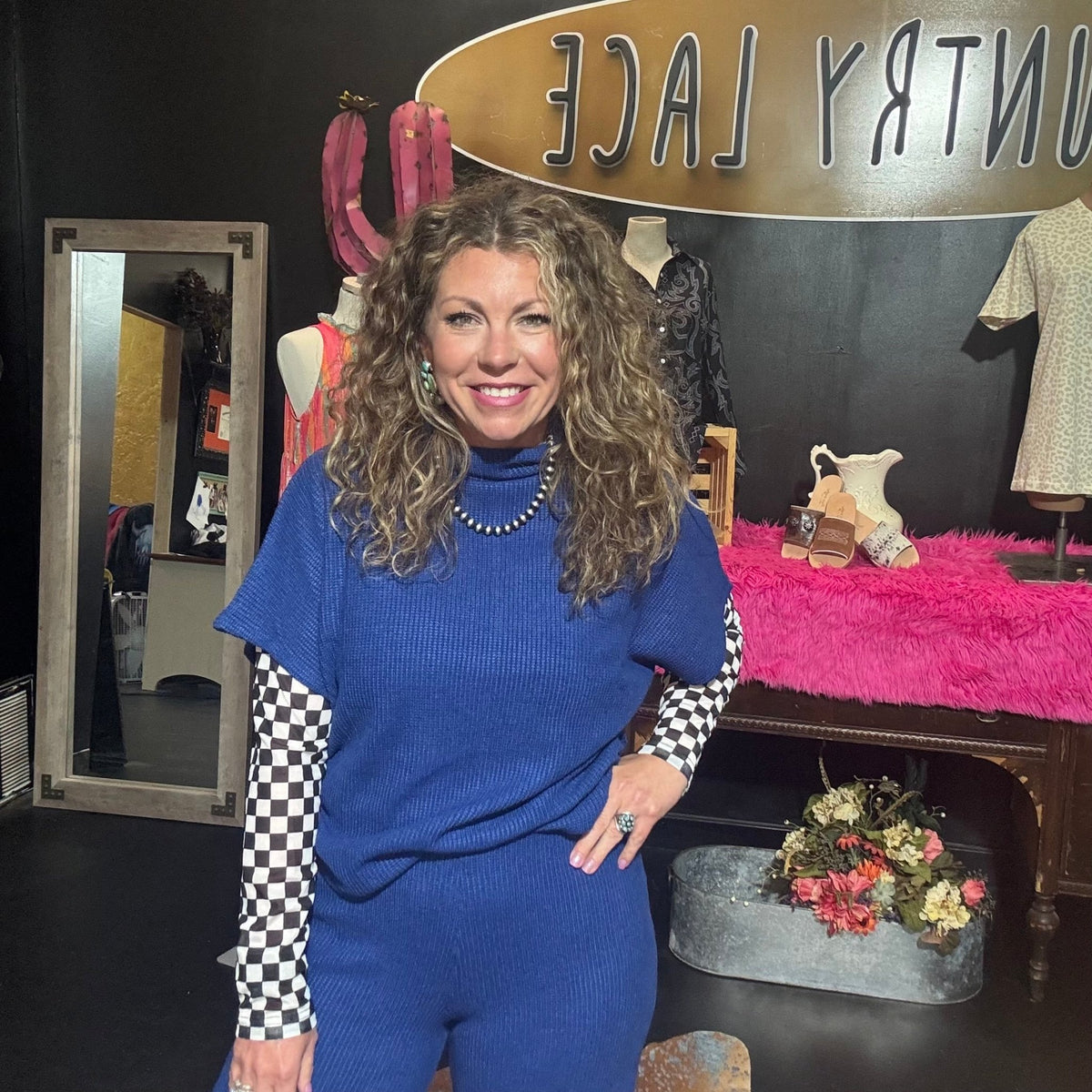 Blue Waffle Dolman Sleeve Top - Country Lace Boutique