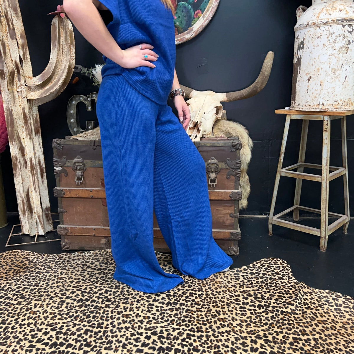 Blue Waffle Soft Pants - Country Lace Boutique