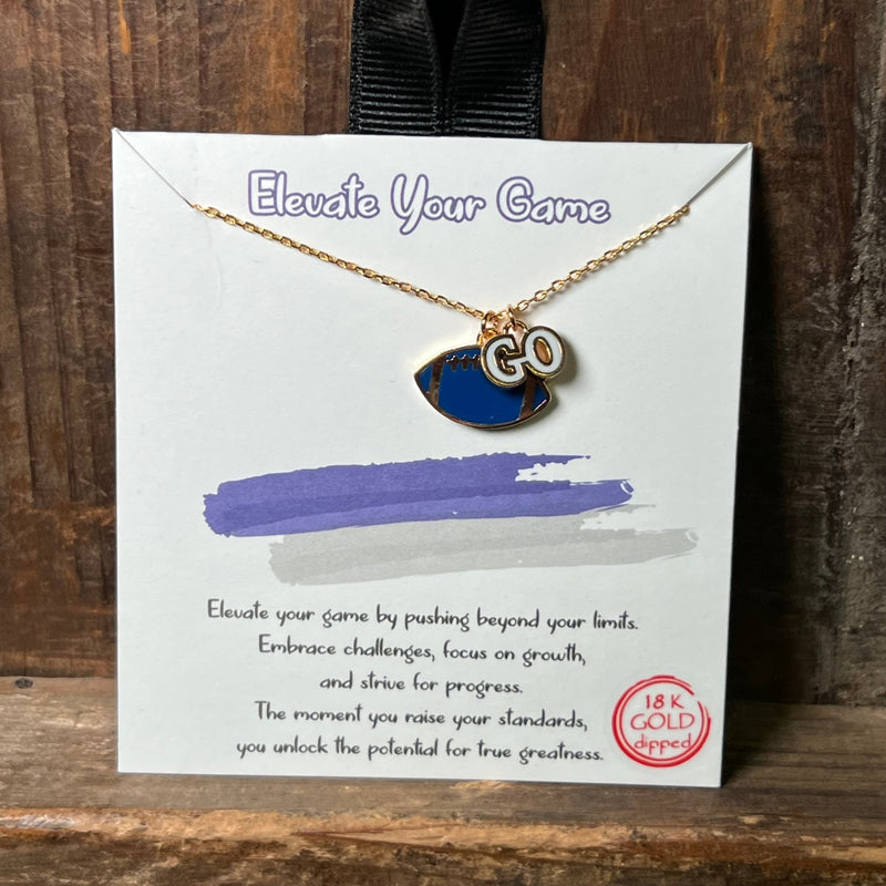 Blue & White Go Football Gold Fashion Necklace - Country Lace Boutique