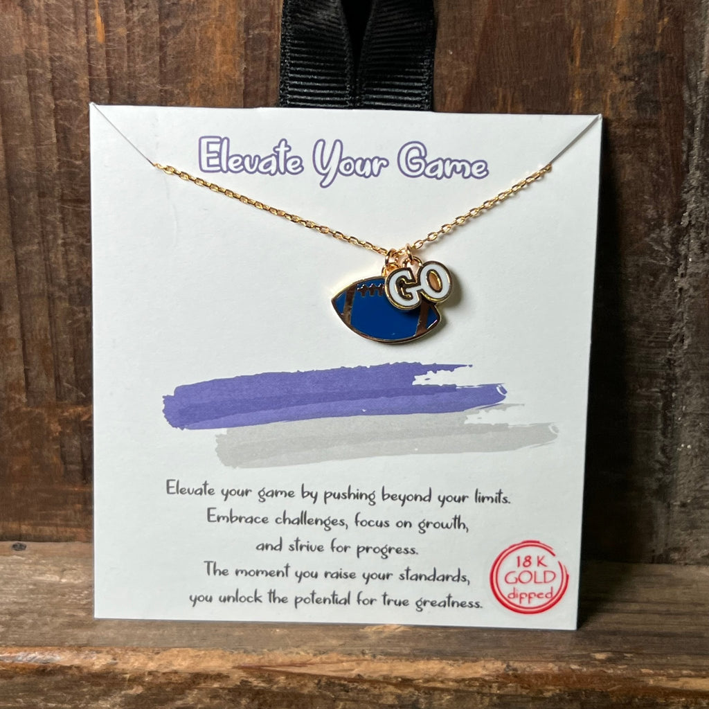 Blue & White Go Football Gold Fashion Necklace - Country Lace Boutique