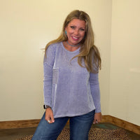 Blue & White Ribbed Soft Crop Shirt - Country Lace Boutique